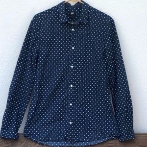 H&M navy polka dot button down shirt size small slim fit- Like New!